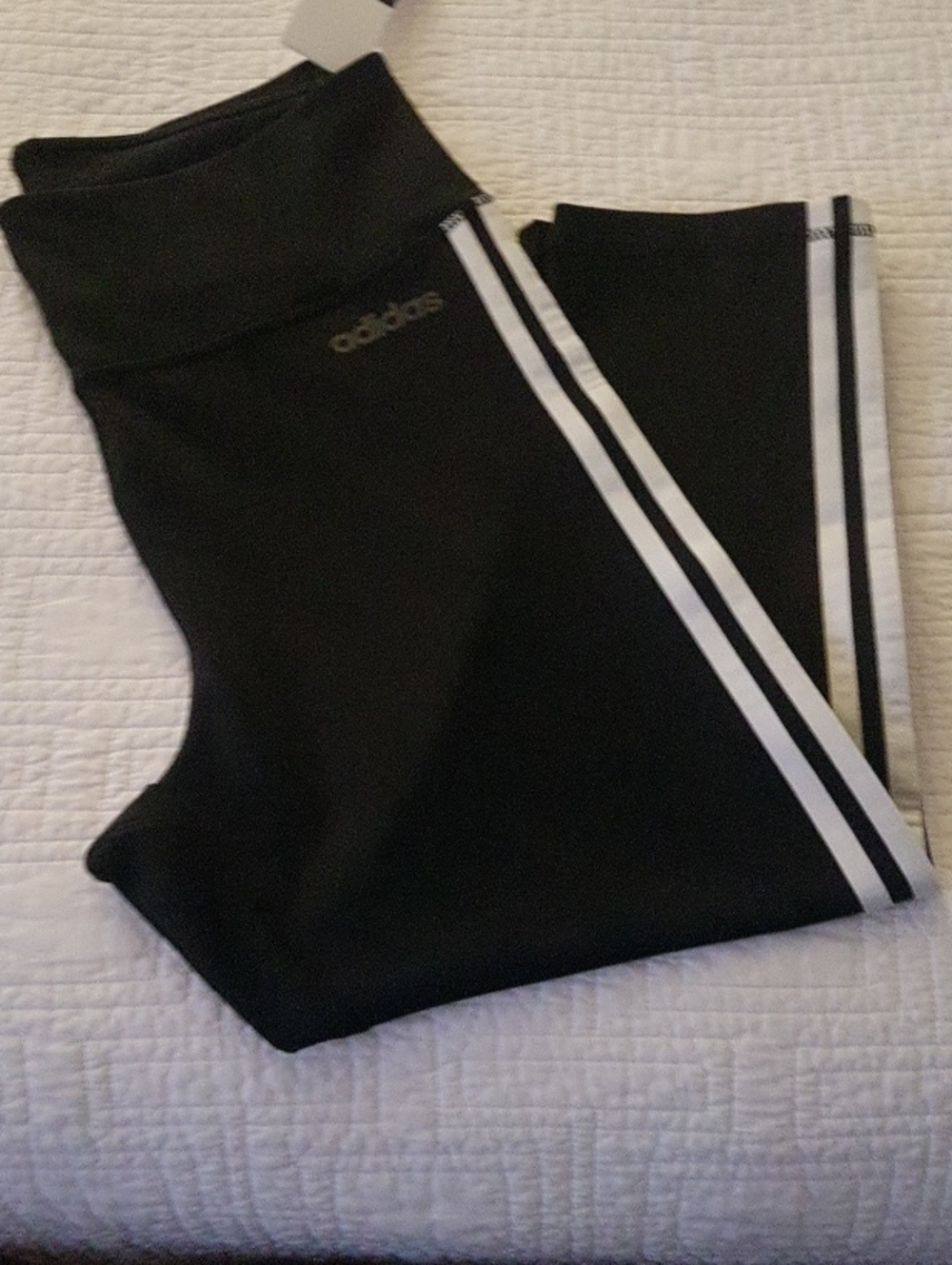 adidas Kids Black Athletic Leggings with White Three-Stripes